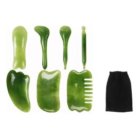 Rodillo Masaje Facial Gua Sha De Jade Antienvejecimiento Kit                                                                                          