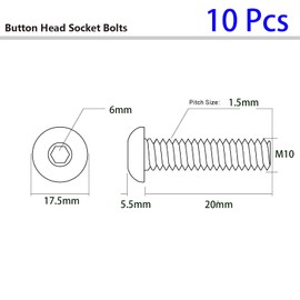 M10-1.5 x 20mm Button Head Socket Cap Screws, 10.9 Grade Alloy Steel, Allen Socket Drive, Black Oxide Finish, Full Thread (10.9 Grade,10 Pcs)