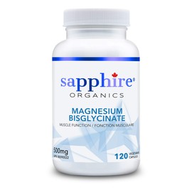 Sapphire Organics Sapphire Organics - Magnesium Bisglycinate,120 Veggie Capsules 500mg, Gentle on Stomach, Premium Grade, Made in Canada