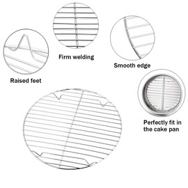 TeamFar Round Cooling Rack Set of 4, 9 Inch Round Wire Rack Stainless Steel Baking Steaming Roasting Rack Set, Healthy & Sturdy, Mirror Finish & Rust Resistant, Oven & Dishwasher Safe