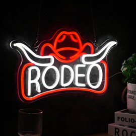 Rodeo Neon Sign, Cowboy Cowgirl Hat Longhorn Led Light, Western Neon Light, Bull Horn Led Sign, Country Living Room Wall Decor, For Adult Boy Bedroom Bar Hotel Party Birthday (16.7 x 9.4 in)