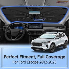 Windshield Sun Shade Umbrella for Ford Escape 2012-2025, Foldable Car Sunshade for Front Window, Highly Reflective Windshield Sun Shield Visor for UV Protection, Keep Car Cool Accessories