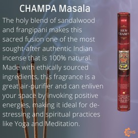 HEM Champa Premium Incense Sticks, Full Pack of 12, Each 15 gms with DHS incense stick holder for Yoga, Meditation, Healing, Spirituality, Aromatherapy, Incense Spa and Relaxation…