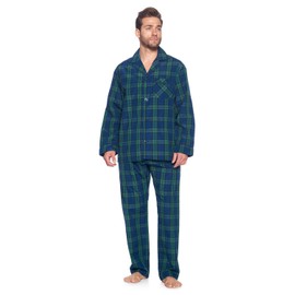 Ashford & Brooks Mens Woven Pajamas Long Pj Set - Green Blackwatch - Medium