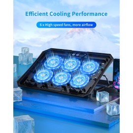 AICHESON AICHESON Laptop Cooling Pad for 12-15.6 Inch, 6 Cooler Fans with Blue Lights, Laptop Cooling Stand with 2 USB Ports (Blue)
