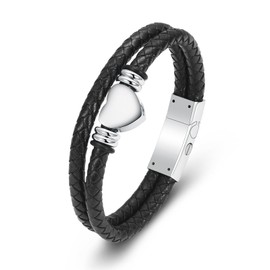 Oinsi Heart Urn Bracelet for Ashes, Cremation Jewelry Leather Bracelets for Ashes for Men Women Memorial Ashes Bracelet with Filling Kits(Silver-22cm)