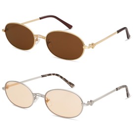 Appassal Retro Oval Sunglasses for Women Men Trendy Designer 90s Sun Glasses Classic Shades AP3662 Gold/Brown&Silver/Light Brown