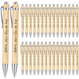 Tenare Pack of 30 Beautiful Dass du da Bist Wooden Ballpoint Pens with Saying Retractable Ballpoint Pen Guest Gift for Wedding Communion Christening Birthday Thank You Gift for Teacher Colleagues