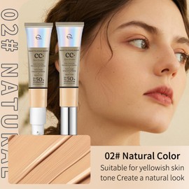CC Cream With SPF 50 - Full Coverage Foundation, Invisible Pore, Even Skin Tone, Covering Blemishes, Hydrating, Breathable Lightweight Long Lasting Waterproof Matte (Natural)