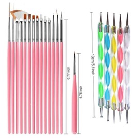 Nail Brushes Designer Set,Nail Art Tool with 19pcs Nail Painting Brushes, Nail Dotting Tool, Nail Foil, Manicure Tape, Color Rhinestones for Nails-Pink