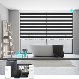 Changshade Custom Motorized Blinds Smart Zebra Roller Sliding Door Shades, Blackout Cordless Electric Automatic Work with Alexa, Google Home for Bathroom, Bedroom, Kitchen, Room Darkening, Black