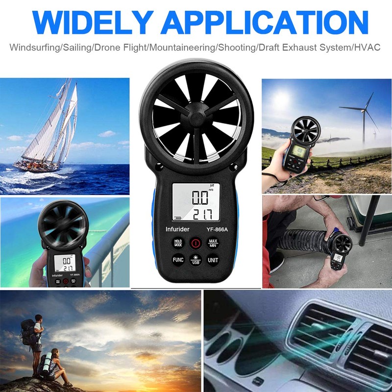 INFURIDER YF-866A Handheld Anemometer Digital Wind Speed Meter Gauge Wind