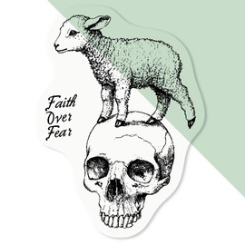 4 x Small 50mm 'Faith Over Fear Lamb Standing on Skull' Transparent/Clear Sticker Decals for Windows/Cars/Walls (DC00134832)