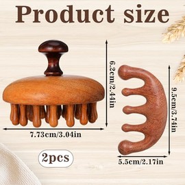 Trinkrittey Paquete de 2 peines de madera para el cuero cabelludo, cepillo de madera para el cabello, cepillo Gua Sha, cepillo portátil para el crecim