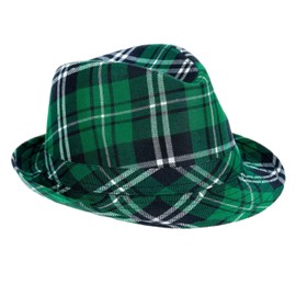 eBoutik - Novelty St Patrick's Day Irish Green Trilby Hat and Bow Tie Set - Ireland Fun Joke Plaid Party Costume Accessories Outift Unisex - Paddy Day Party