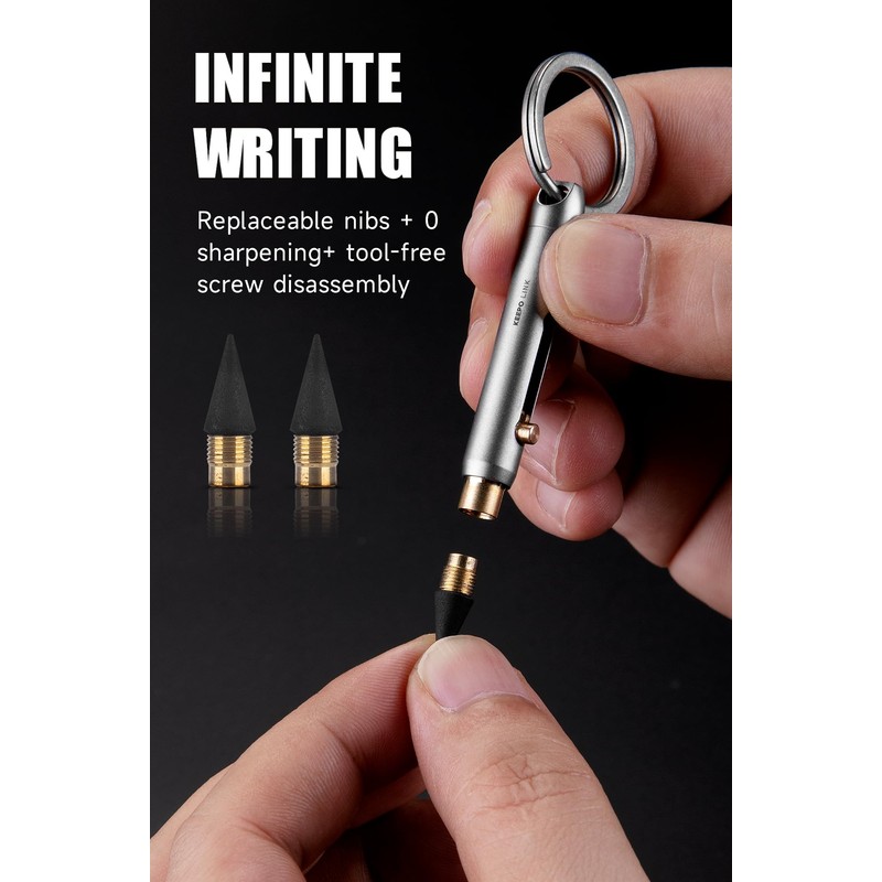 KEEPO LINK Mini Reusable Titanium Mechanical Pencil with Keychain (2