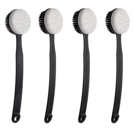 Beomeen Pumice Stone for Feet and Shower Brush with Long Handle 13.7",Hard Skin Callus Remover, 2 in 1 Foot Scrubber Brush, Back Scrubber Body Brush for Shower Deep Cleansing and Exfoliating (Curved)