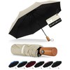 Yoobure Windproof Travel Umbrella with Wood Handle, Automatic Umbrellas for