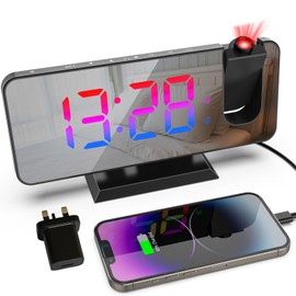 321Wasay Led Projection Alarm Clock, Digital Clock Projector Clocks Bedroom, Digital Alarm Clock Bedside, Electronic Smart Clock for Bedrooms (black with adapter)