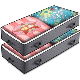 Coyanyu Pack of 2 90 L Underbed Storage Box with Viewing Window, Lid, Foldable Underbed Storage Bag, Clothes Storage for Duvets, Clothes, Bedding, Blankets, Pillows, Grey