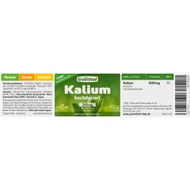 Greenfood Potassium, 250 mg, 360 tablets - nervous system, muscle function and blood pressure. No artificial additives. No genetic engineering. Vegan.