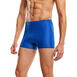 TSLA Men's Square Leg Swimsuit Jammers, Quick Dry Compression Swim Briefs, UPF 50+ Athletic Training Splice Swim Shorts, Color Splice Jammer Blue, 38