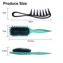 Ruayia Denman Curl Brush Kit, Curl Brush, Hair Brush, Strands Comb, Wide Tooth Comb, Curl Comb, Padded Teeth Combs, Shark Tooth Comb, Women Men, Salon Curling Brush, Coarse Teeth Comb, Cyan Colour