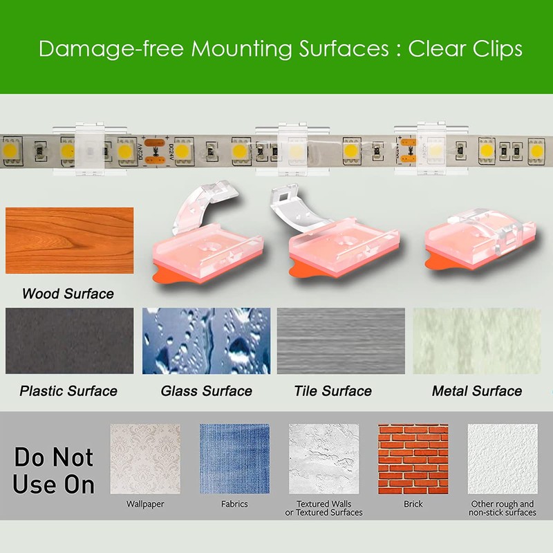 LED Strip Light Self-Adhesive Mounting Brackets and Clips,LED Strip Light