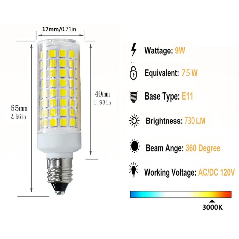 HAOGUAIS 6-Pack E11 LED Light Bulbs, E11 Mini Candelabra Base,