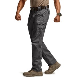 CQR Men's Flex Ripstop Tactical Pants, Water Resistant Stretch Cargo Pants, Lightweight EDC Hiking Work Pants, Marauder Charcoal, 34W x 32L