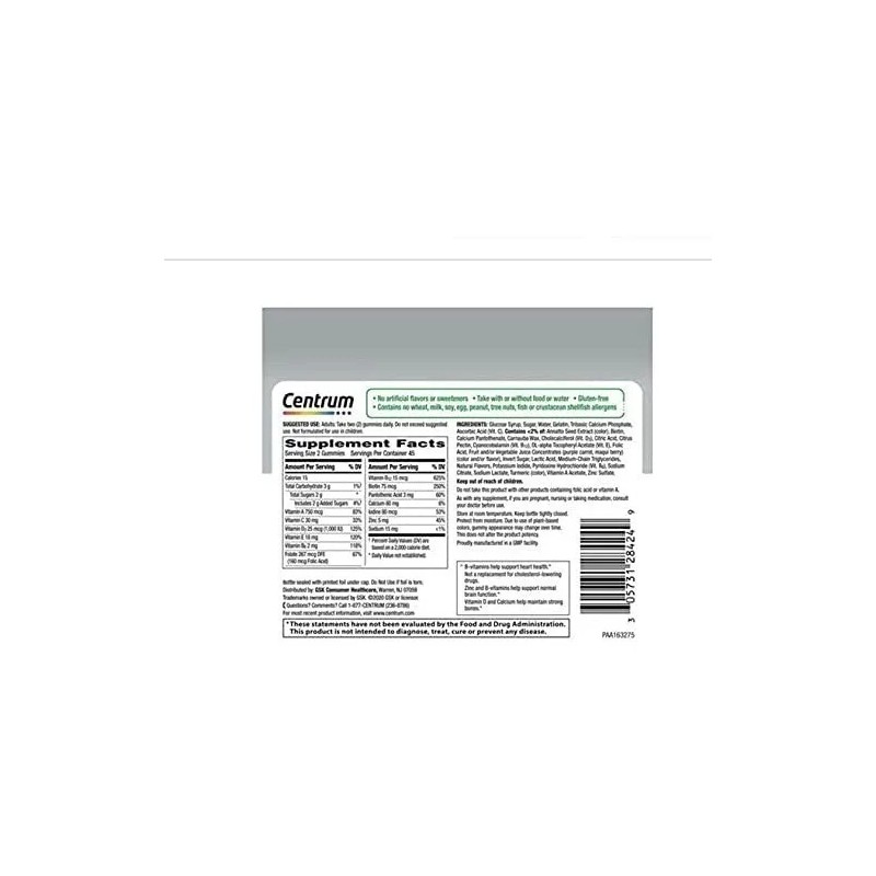 Multivitaminico Centrum Adultos 50+ Vitaminas Corazón Huesos Frutas