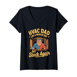 Womens Funny HVAC Dad Stuck Again Toolbox Repair Crawl Space V-Neck T-Shirt