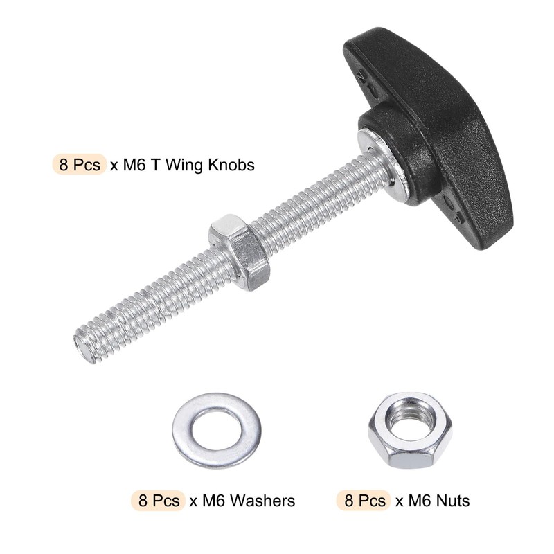 sourcing map 8pcs Tee Wing Knobs M6 x 50mm Metric