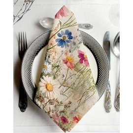 Cloth Napkins 6 Pack 20x20 Inches, Spring Summer Flower Vintage Polyester Absorbent Washable Reusable Table Dinner Napkins for Party Wedding, Floral Wildflowers Colorful