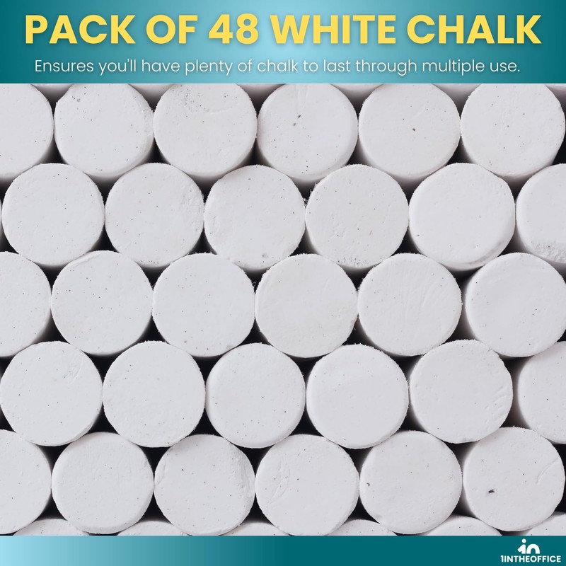 1InTheOffice Blackboard Chalk, White Chalk Dustless, White Chalkboard Chalk, 48