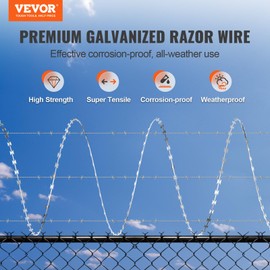 VEVOR Razor Wires, 98 ft Razor Barbed Wire, 2 Rolls Razor Wire Fencing Razor Fence, Ribbon Barbed Galvanized Fence, Rolls Razor for Garden