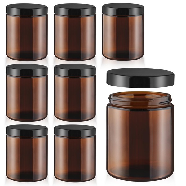 8 Pcs Amber Glass Cream Jar Refillable Empty Cosmetic Storage