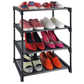 HITHIM HITHIM 4 Tiers Small Shoe Rack,Narrow Stackable Shoe Shelf Organizer,Sturdy Shoe Stand, Non-Woven Fabric Metal Shoe Racks for Entryway, Doorway and Bedroom Closet