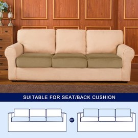 SUBRTEX Sofa Cushion Covers Velvet Couch Cushion Covers Furniture Protector Soft Stretch Sofa Seat Covers Cushion Slipcovers for Pets (3 Packs, Sand)
