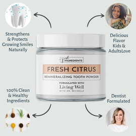 Remineralizing Tooth Powder – Fluoride-Free Oral Care – Gently Cleans & Whitens – Supports Strong Teeth & Fresh Breath – Vegan, Non-GMO, Made with Clean Ingredients (Regular, Fresh Citrus)
