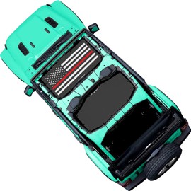 Shadeidea JL Top Sunshade Compatible with Jeep Wrangler JLU Sun Shade Top 4 Door Roof Mesh Screen Cover 2018-2023, Wind Noise UV Blocker -10 Year Warranty -Thin Red Line Flag -Front+Rear (2 pcs)