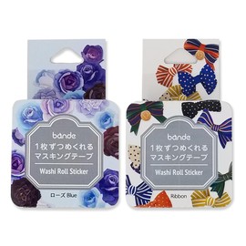 Bande Washi Sticker Roll Washi Tape Set of 2 Rose Flower Blue & Ribbon for Scrapbook Journaling Craft DIY
