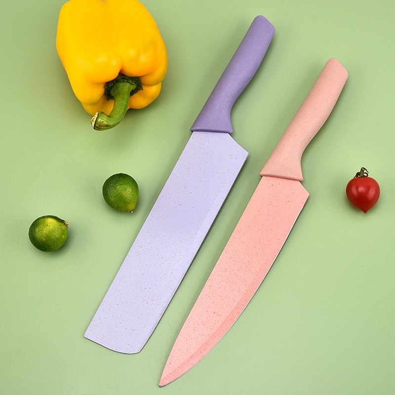 7 PCS Wheat Straw Knife Set Chef Knife Bread Knife