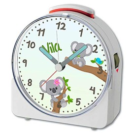CreaDesign, WU-71-1081-01, Koala, analog Kinderwecker weiß, Funkwecker mit Sweep-Uhrwerk und fluoreszierenden Zeiger und Licht, personlisiert mit Namen, 10,2 x 4,6 x 11 cm
