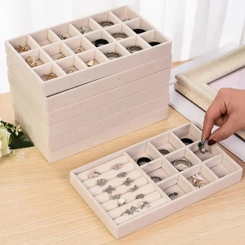 Vellure Velvet Jewelry Organizer Drawer Tray – Stackable Compartments for