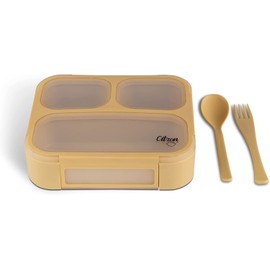 Citron Bento Lunch Box for Kids with Cutlery, 600ml Yellow – Premium Strong & Safe Materials, BPA & Melamine-Free, Kids Lunch Box with Compartments – Leak-Proof Toddler Lunch Box Kids Friendly