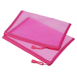 MECCANIXITY Mesh Zipper Bags, A5 Nylon Zip Pouch Pencil Case Storage Pockets for Travel Office Accessories, Rose Red Pack of 6