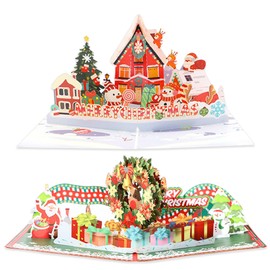 JSTHHTT 2 Pcs 3D Christmas Card, Christmas House 3D Pop Up card, Merry Christmas Greeting Card w Envelope, For Christmas Decor and Parties 15 x 20cm