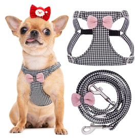 No Pull xs Dog Harness with Multifunction Dog Leash,Soft Adjustable No Choke Escape Proof Pet Harness Vest,Knitted Black-White,XXS