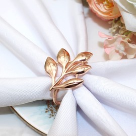 Davifina Napkin Rings Set of 12,Thanksgiving Leaf Napkin Ring Holders for Vintage Christmas Holidays Fall Dinner Decor Favor（Rose Gold